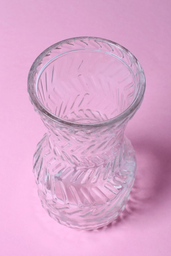 Image 1 of Mid-century Vintage Rare Clear Hand Pressed Glass Flower Vase / Fidenza / Italy / 1970s