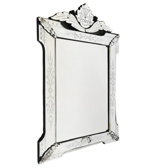 Image 1 of Miroir vénitien ancien, verre gravé, motif floral, années 1900