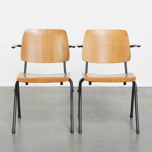 2x chaise d'école/de cantine/de salle à manger Marko vintage des années 1960 avec accoudoirs