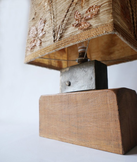 Image 1 of Grande lampe vintage années 70 design 1970 style ACCOLAY bois metal tissu