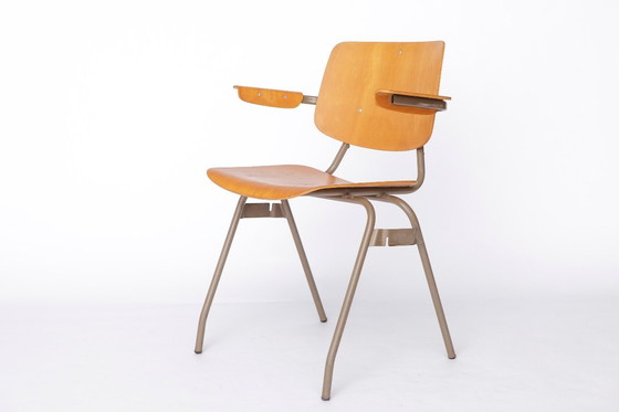 Image 1 of Set of 6 Kho Liang Ie Stackable Chairs – CAR Katwijk, 1950s Mid-Century Modern, Beech Plywood & Metal, Dutch Design Vintage Chai