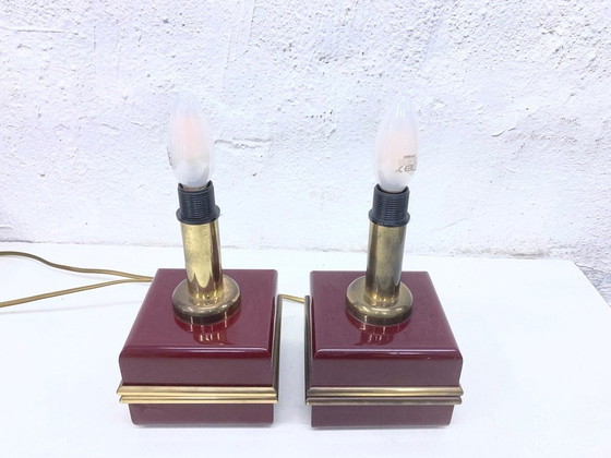 Image 1 of Two table lamps from the 1970s by Bicchielli, made of plastic and brass