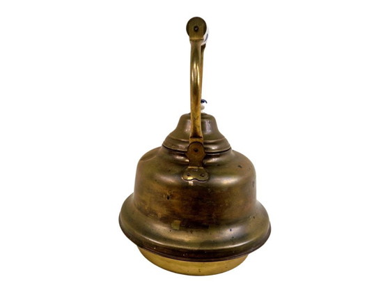 Image 1 of Vintage brass tea kettle with porcelain handle – country style