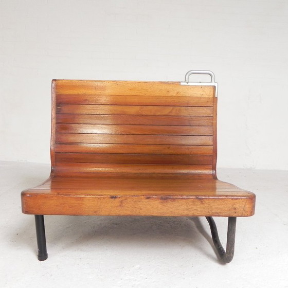 Image 1 of Double-sided teak train bench, 1930s