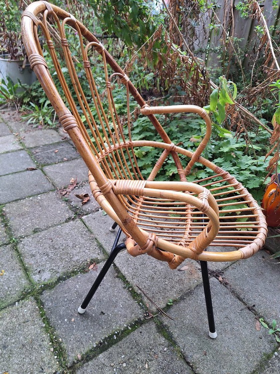 Vintage Jaren 60 Stoel | ROHE Noordwolde | Rotan in Perfecte Staat | – Rohé Noordwolde, Fauteuils, Metal (photo 8 of 10)