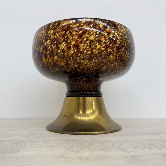 Image 1 of Italian murano glass with brass center piece bowl , 1970s