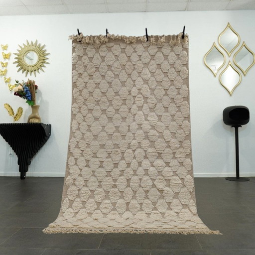 Tapis berbère - 258 cm x 145 cm - laine blanche