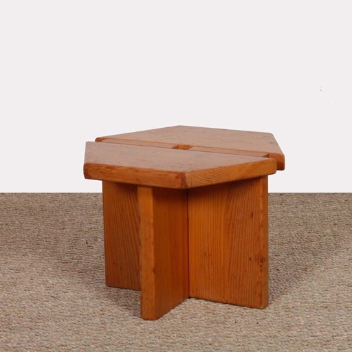 Vintage-Hocker aus massivem Kiefernholz, zugeschrieben an René Martin, 1960