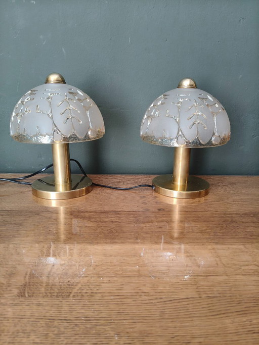 Vintage Pair Of PEILL & PUTZLER Table Lamps in Glass and Brass, Germany, 1970s