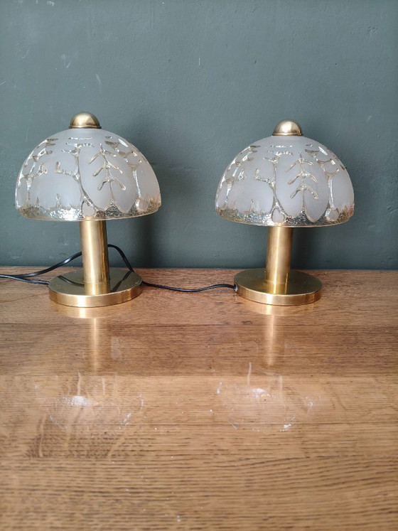 Image 1 of Vintage Pair Of PEILL & PUTZLER Table Lamps in Glass and Brass, Germany, 1970s