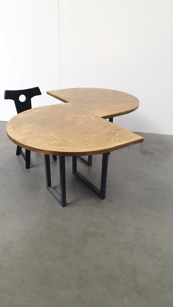 Image 1 of Large brass design table oval modular - raw steel wabi sabi