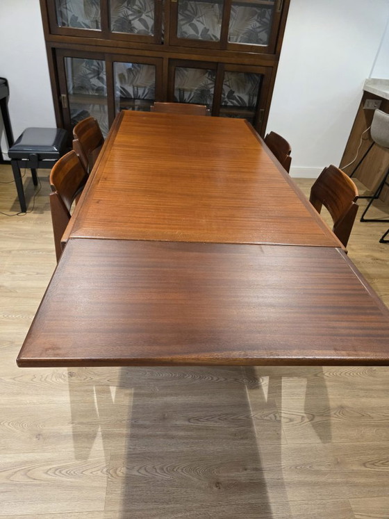 Tavolo allungabile e sei sedie. Design scandinavo. Teak massiccio. – Set da pranzo, Wood, Textile (photo 6 of 6)