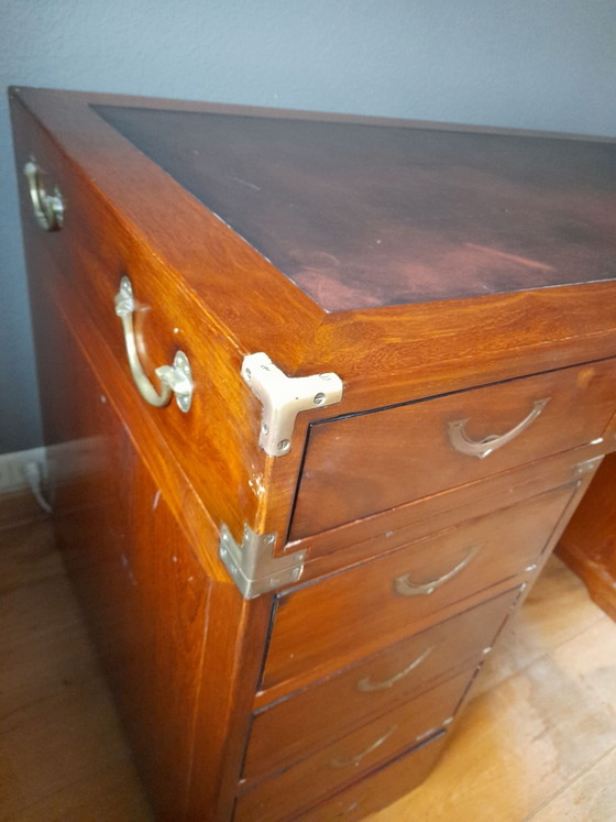 Wunderschöner authentischer Starbay Schreibtisch, Leder, Holz, Braun (Foto 2 von 5)