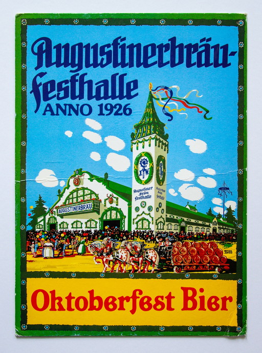Original German Beer Sign / Augustiner Bräu Festhalle Oktoberfest Bier / 1970s / 34.5x49.5cm / 13.5x19.5in