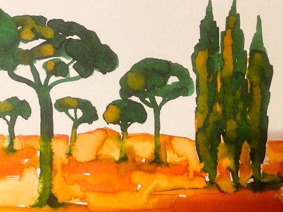 Quadro Firmato Paesaggio 'Alba Provenzale nella Pineta' – P. Crilha, Arte, Paper (photo 4 of 9)