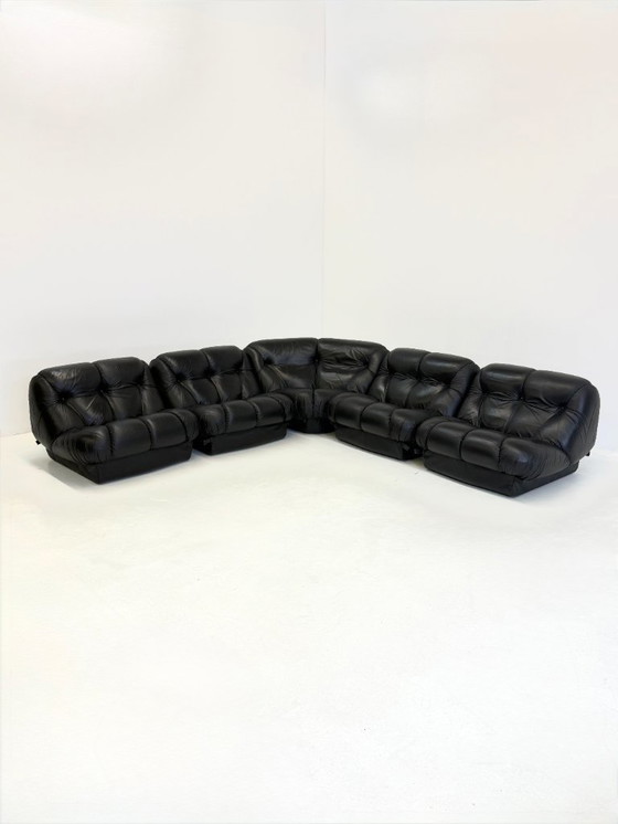 Image 1 of Divano lounge componibile Nuvolone in pelle nera Rino Maturi per Mimo Padova