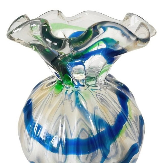 Image 1 of Vaso vintage di Murano di metà secolo, blu brillante e verde, anni '50
