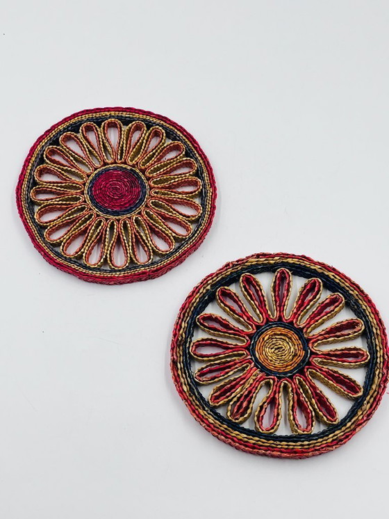 Image 1 of Set of 2 vintage braided rope trivets – bohemian style