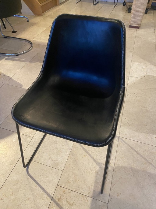 Sol y Luna stoelen zwart leer – eetkamerstoelen, Leather, Metal