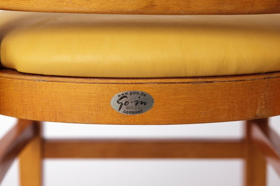 Image 1 of Vintage Beechwood Chair with Yellow Faux Leather Seat – 1960s/1970s German Mid-Century Modern