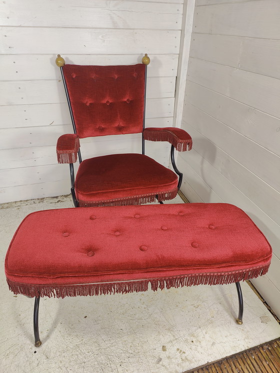 Image 1 of Pair of Savonarola Chair With Matching Stool