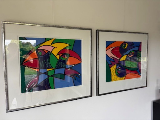 Set of 2 original silkscreen paintings by Marianne Naerebout "The Age Of Innocence" V and VI