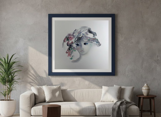 Shan-Merry - Tête d'une fille - lithographie couleurs