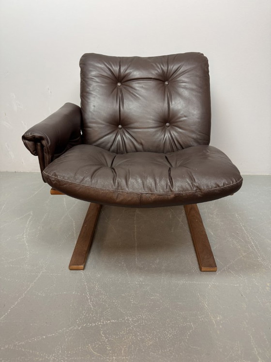 Image 1 of Sofá Kengu de tres plazas en cuero Rybo Rykken de diseño escandinavo de mediados de siglo, súper cómodo, década de 1960.