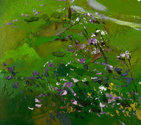 Image 1 of Original Oil Painting Rural Summer Landscape Quiet village on a green hill