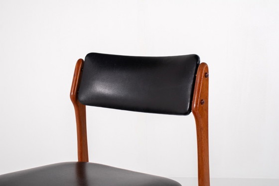 Image 1 of Set of 4 Mid-Century Danish Teak Dining Chairs with Black Skai Seats, 1960s