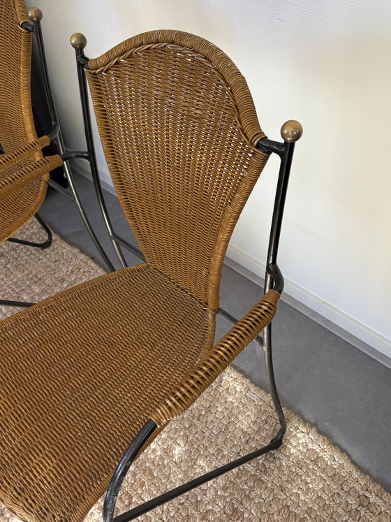 Image 1 of Ensemble de chaises vintage en rotin et fer forgé Frederick Weinberg