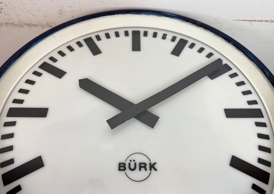 Image 1 of Grote blauwe Duitse industriële fabriekswandklok van Burk, jaren 60