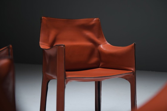Image 1 of Early edition Cab 413 armchairs in leather by Mario Bellini for Cassina Italy