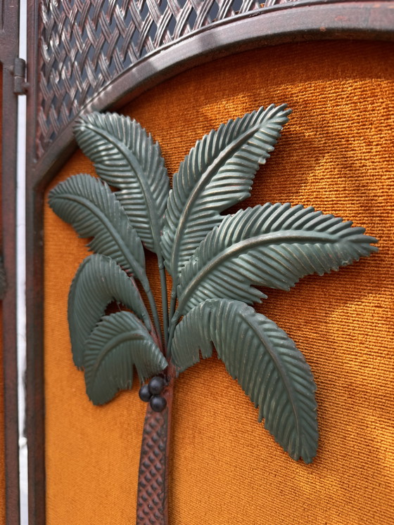 Paravento in ferro battuto con palme, anni '80 – Paraventi, Velluto (photo 3 of 12)