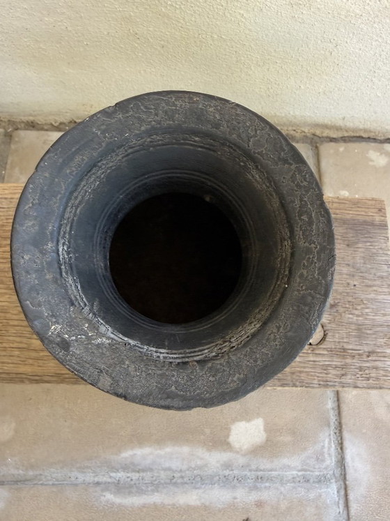 Image 1 of Set of 3 Nepalese Indian pots, carved black wood, tribal & wabi-sabi style