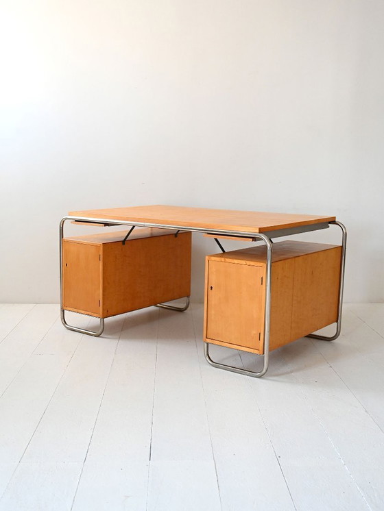 Image 1 of Skandinavischer Schreibtisch aus Birke und Stahl von Mücke & Melder, 1930er Jahre