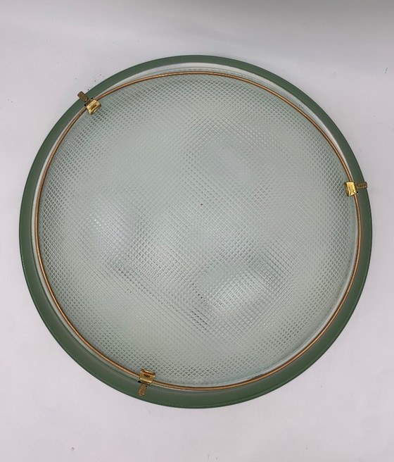 Image 1 of Paar plafondlampen - wandlampen - toegeschreven aan Fontana Arte vintage Italië groen