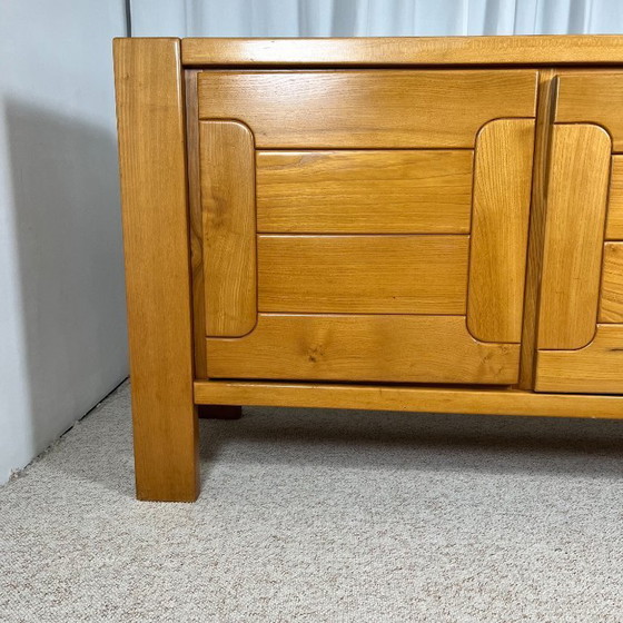 Image 1 of Large French sideboard in solid elm, 1970, attributed to the Chauvin Workshop