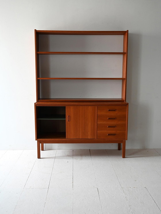 Image 1 of Bibliothèque vintage scandinave en teck avec bureau escamotable