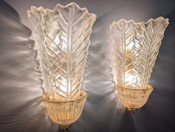 Image 1 of Coppia applique giganti Barovier & Toso Foglia d'Oro di Murano, anni '80