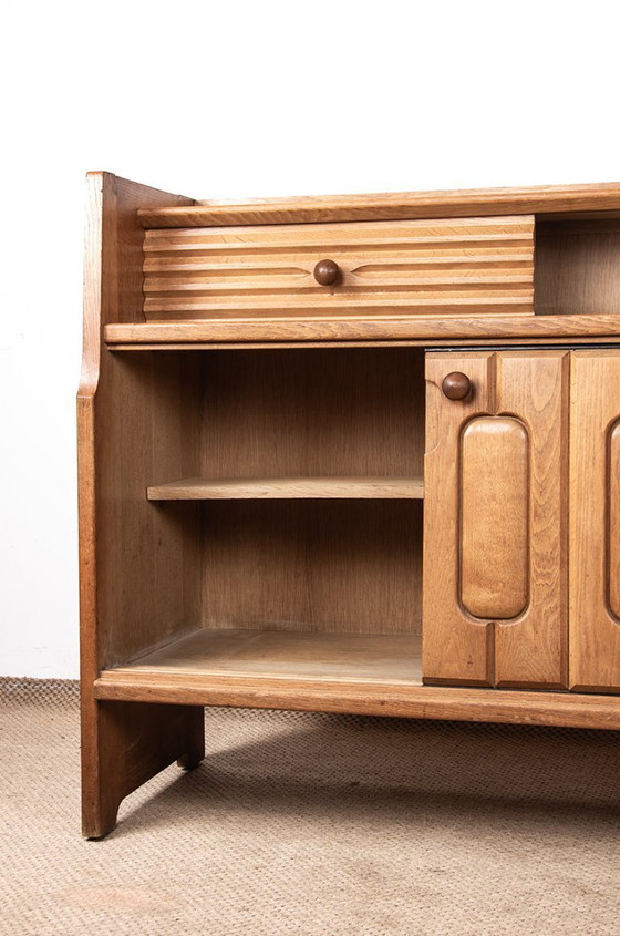 Image 1 of Large sideboard in oak and Danikowski ceramics, by Guillerme and Chambron, 1960.
