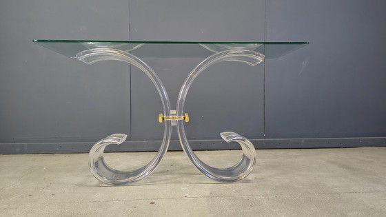 Image 1 of Konsolentisch aus Messing und Acrylglas, 1970er Jahre