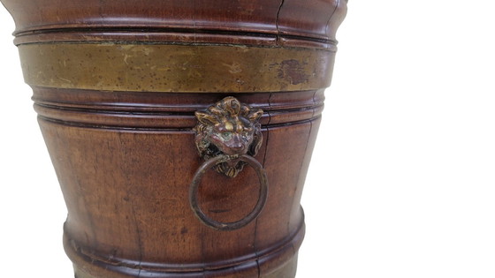 Image 1 of Jardinera antigua de caoba | Maceta con anillo de león victoriano de latón, hacia 1850