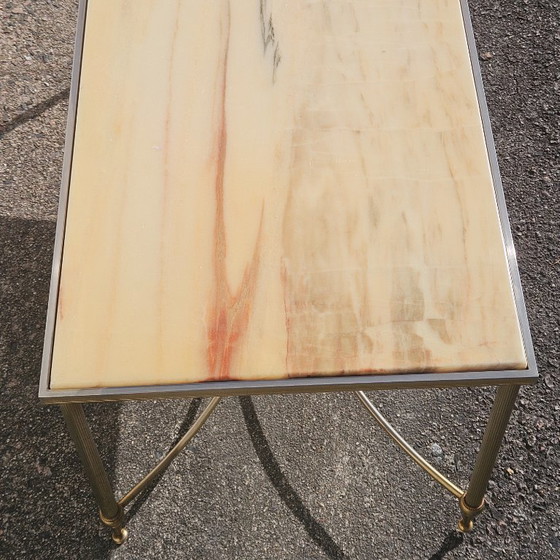 Image 1 of Tavolino da caffè vintage francese in marmo e ottone - Tavolo da cocktail - Tavolo da salotto - Stile Regency - Anni '70