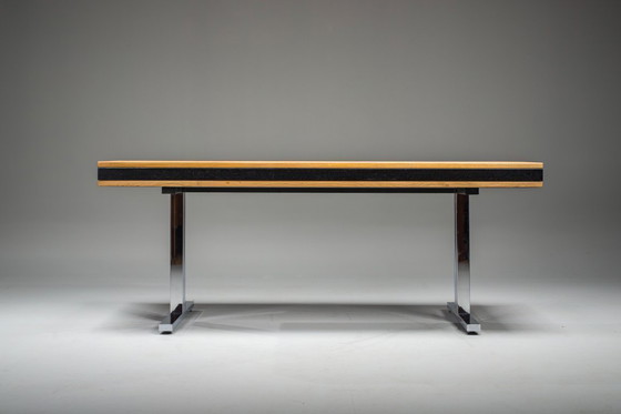 Image 1 of Mid-Century Modern Schreibtisch aus Eiche und Chrom mit Lederplatte, 1980er Jahre