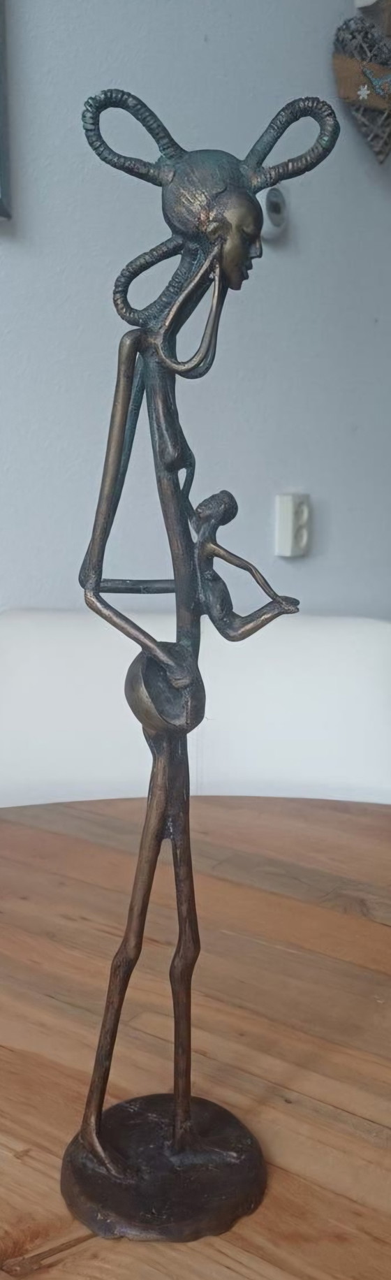 Prachtige set vintage Afrikaanse bronzen beelden – Giacometti-stijl – Beeldhouwkunst (photo 8 of 9)