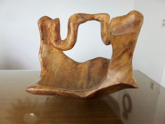 Cesta grande o centro de mesa tallado en una sola pieza de madera de olivo, circa 1970, Italia (photo 5 of 14)