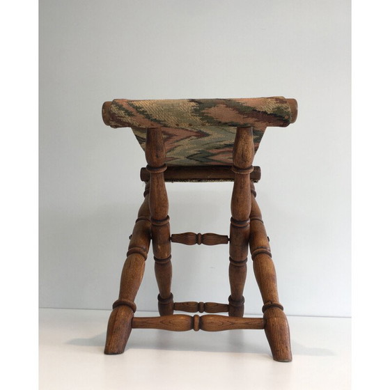 Image 1 of Vintage Folding Wooden and Tapestry Stool 1930