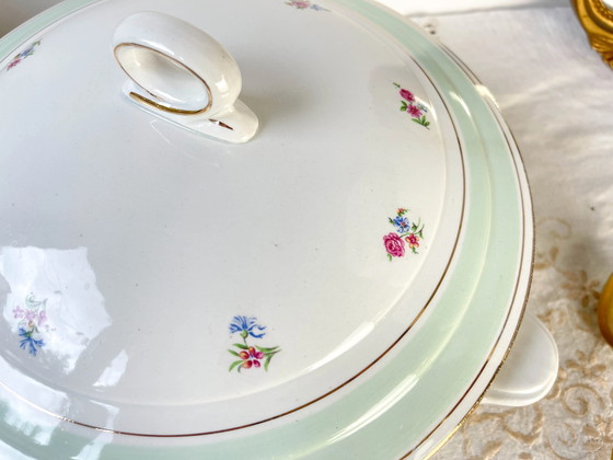 Vintage 1950s Floral White and Green Porcelain Soup Tureen Salins 66 – Crockery (photo 7 of 10)