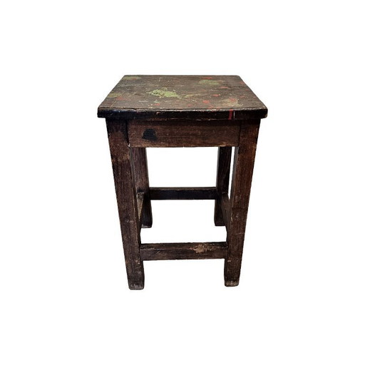 Taburete de taller de madera francés antiguo, mediados del siglo XX.